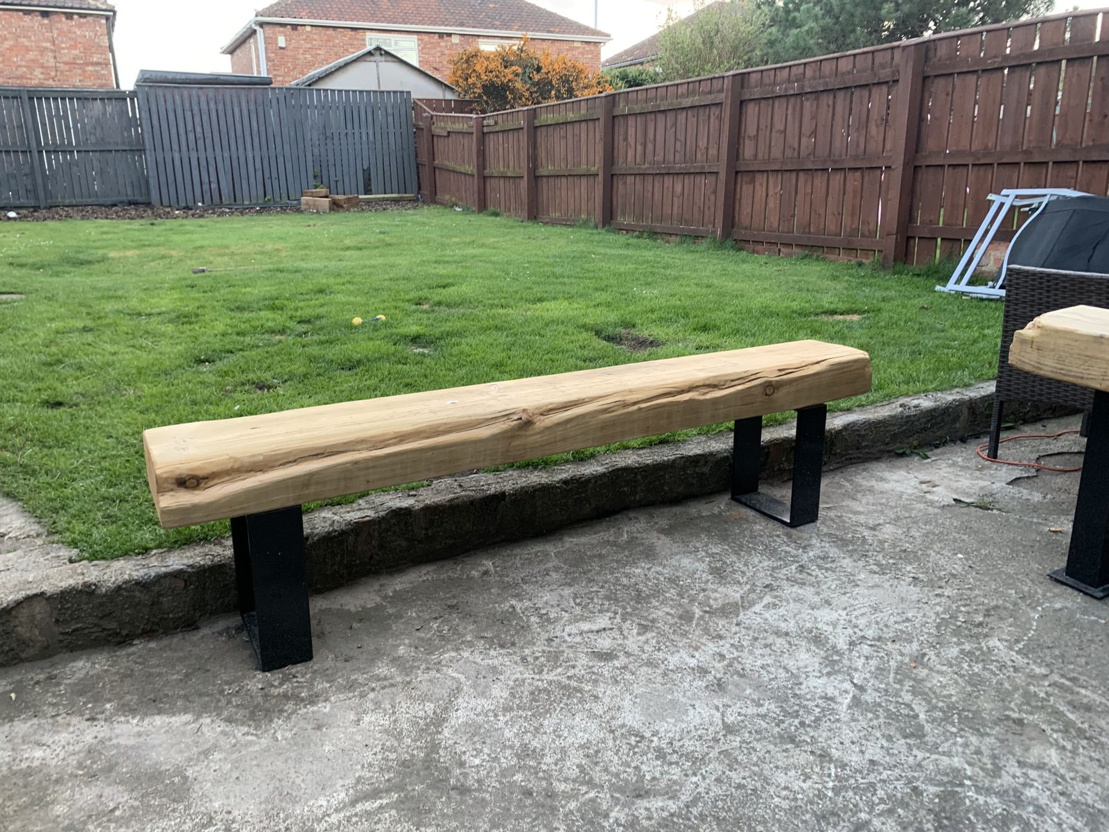 Solid Wood Bench With Modern Steel Painted Legs,Indoor Or Outdoor Use photo for sale