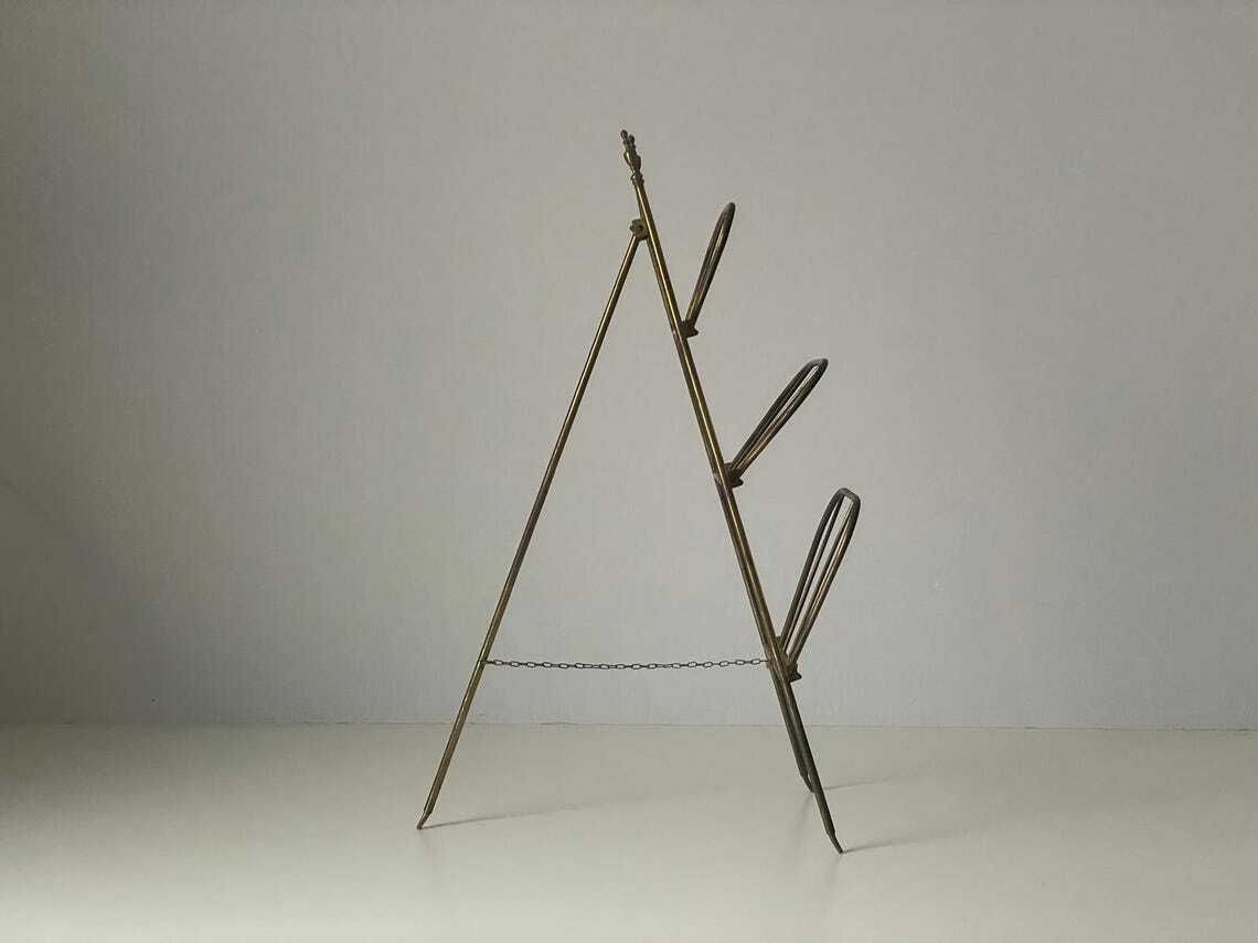 Mid Century Italian Brass 3 Tier Folding Magazine Rack Stand 1950s  Italy photo Home Decor