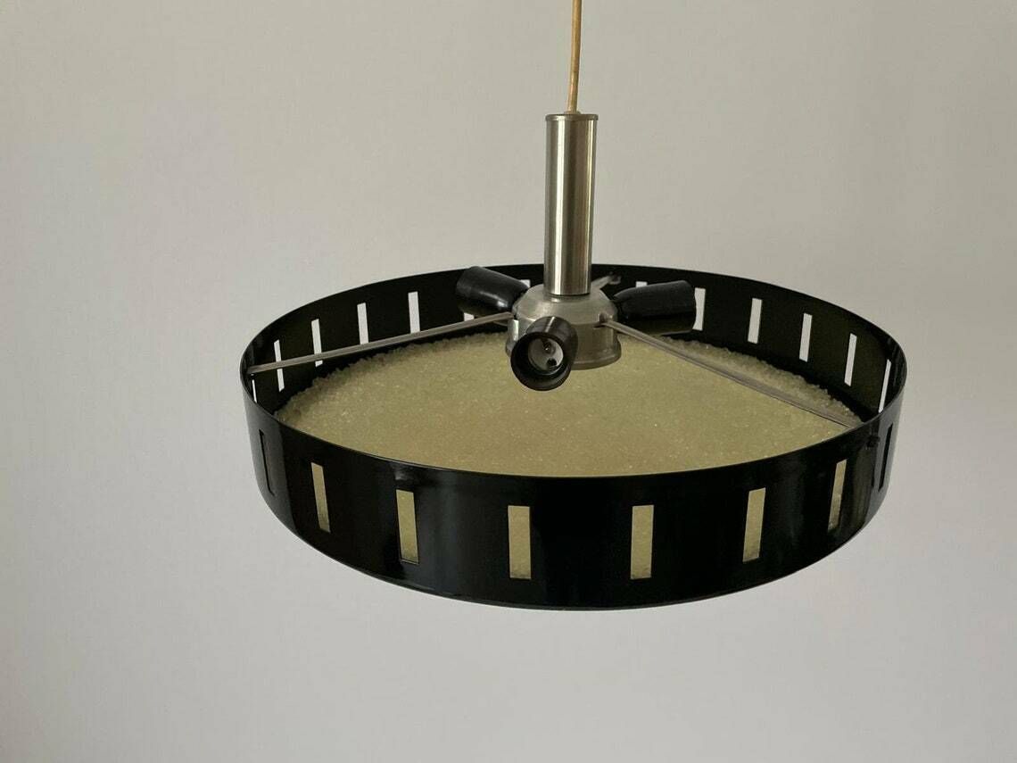 German Modern Round Black Metal Ceiling Lamp 1960s Germany
