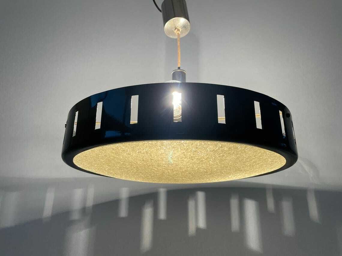 German Modern Round Black Metal Ceiling Lamp 1960s Germany photo for sale