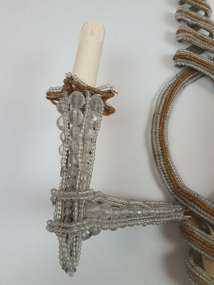Pair Of Sconces Decorated With Glass Beads, Italy, Circa 1940 photo Lighting