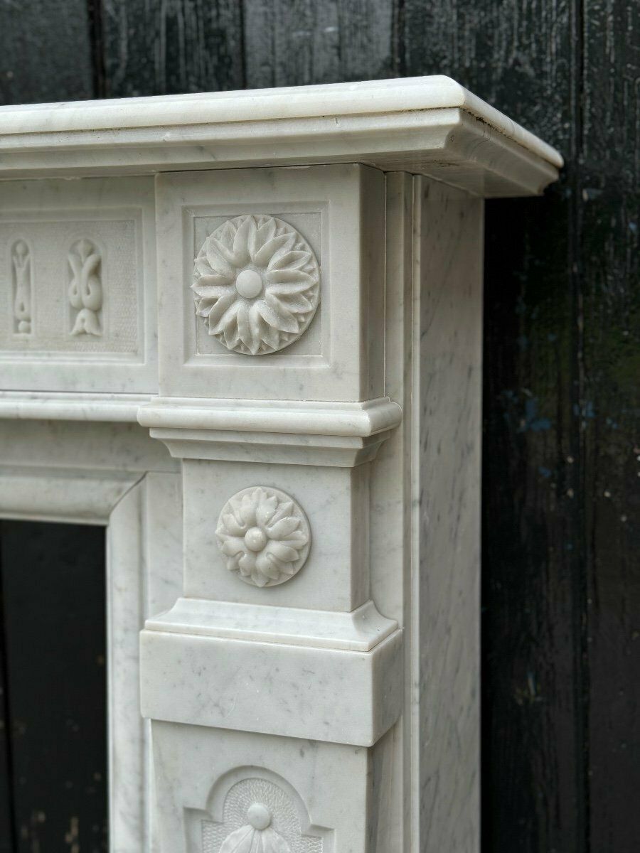 Louis XVI Style Fireplace In White Carrara Marble Circa 1880 photo 6950.0