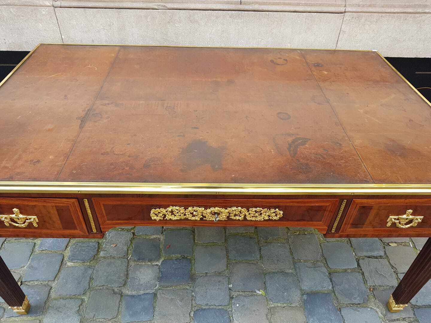 Beautiful And Large Louis XVI Style Desk   Several Species Of Fruitwood   Gilt Bronze Hardware   Leather photo furniture