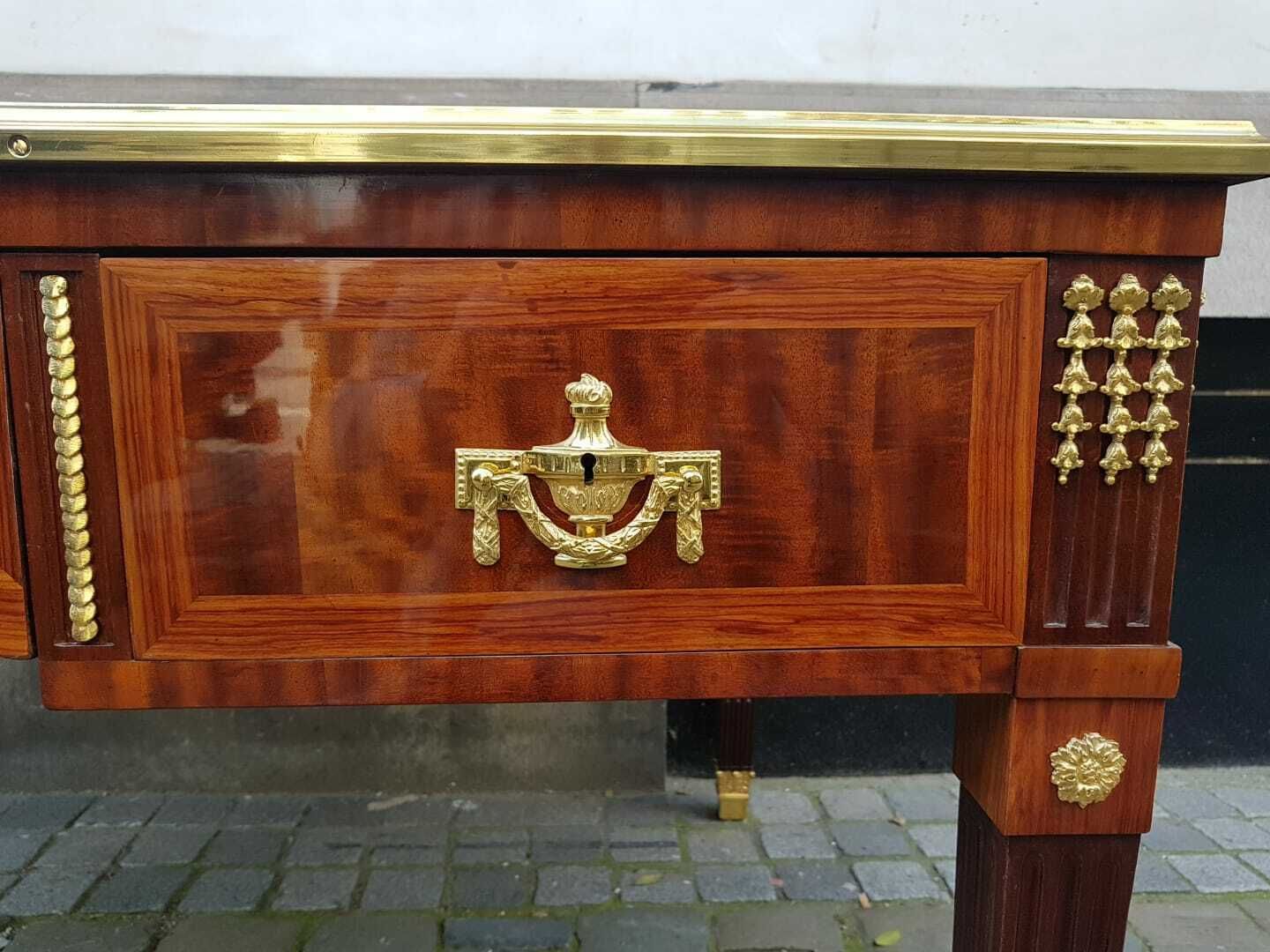 Beautiful And Large Louis XVI Style Desk   Several Species Of Fruitwood   Gilt Bronze Hardware   Leather photo buy