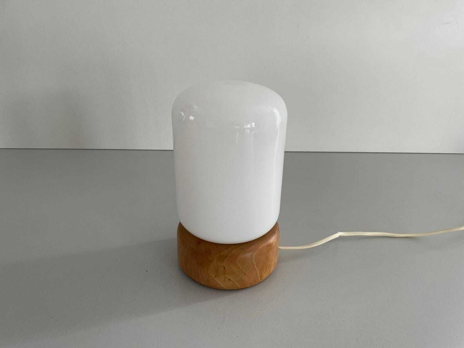 Italian Opaline Glass Small Table Lamp With Wood Base, 1970s, Italy photo for sale
