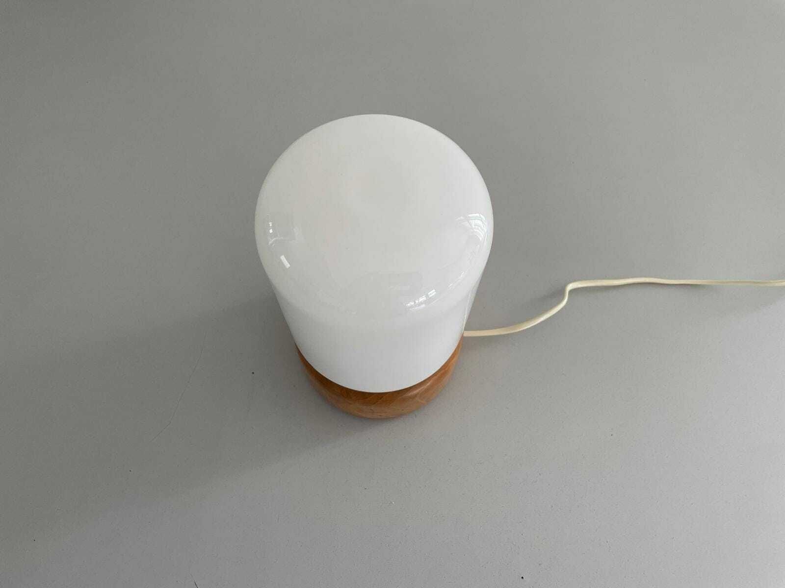 Italian Opaline Glass Small Table Lamp With Wood Base, 1970s, Italy photo vintage