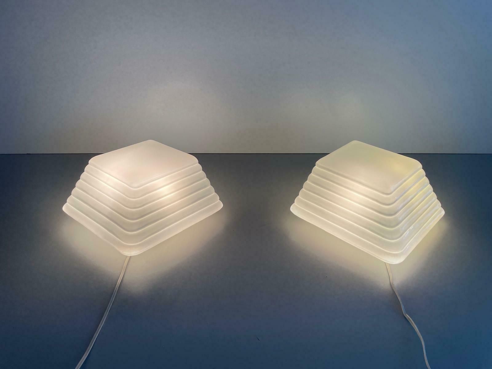 Unusual Layered Design Milk Glass Pair Of Sconces By Leucos, 1970s, Italy photo Lighting