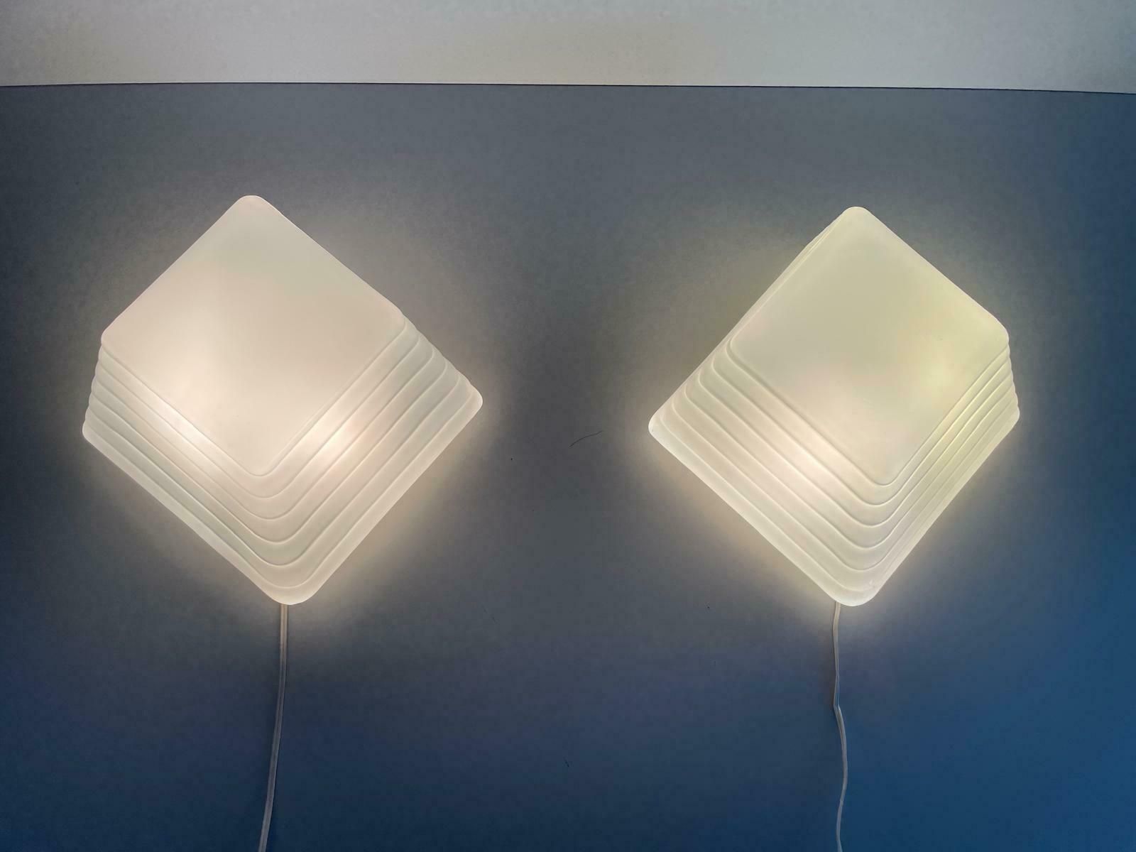 Unusual Layered Design Milk Glass Pair Of Sconces By Leucos, 1970s, Italy photo 1239.0
