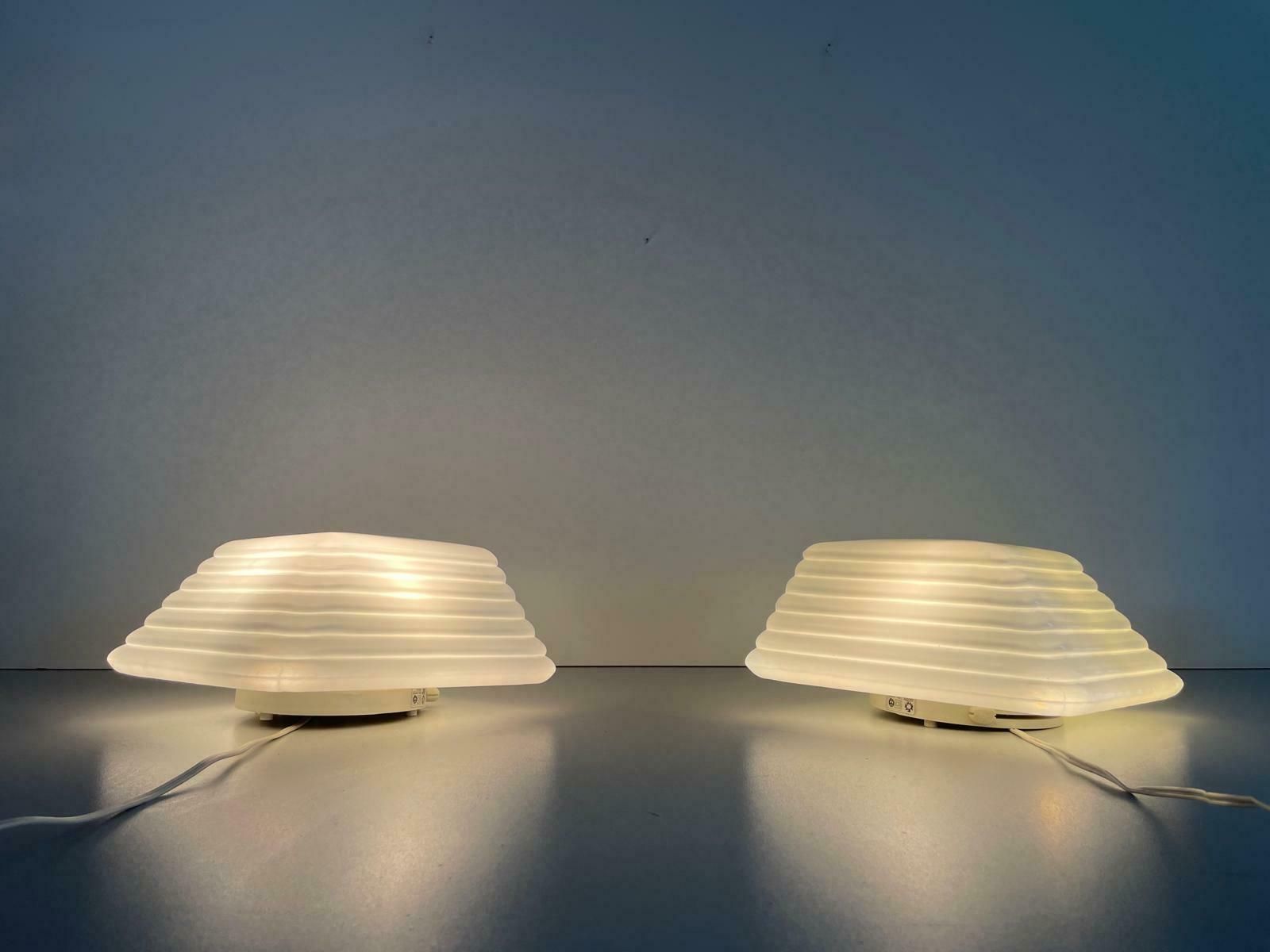 photo furniture Unusual Layered Design Milk Glass Pair Of Sconces By Leucos, 1970s, Italy