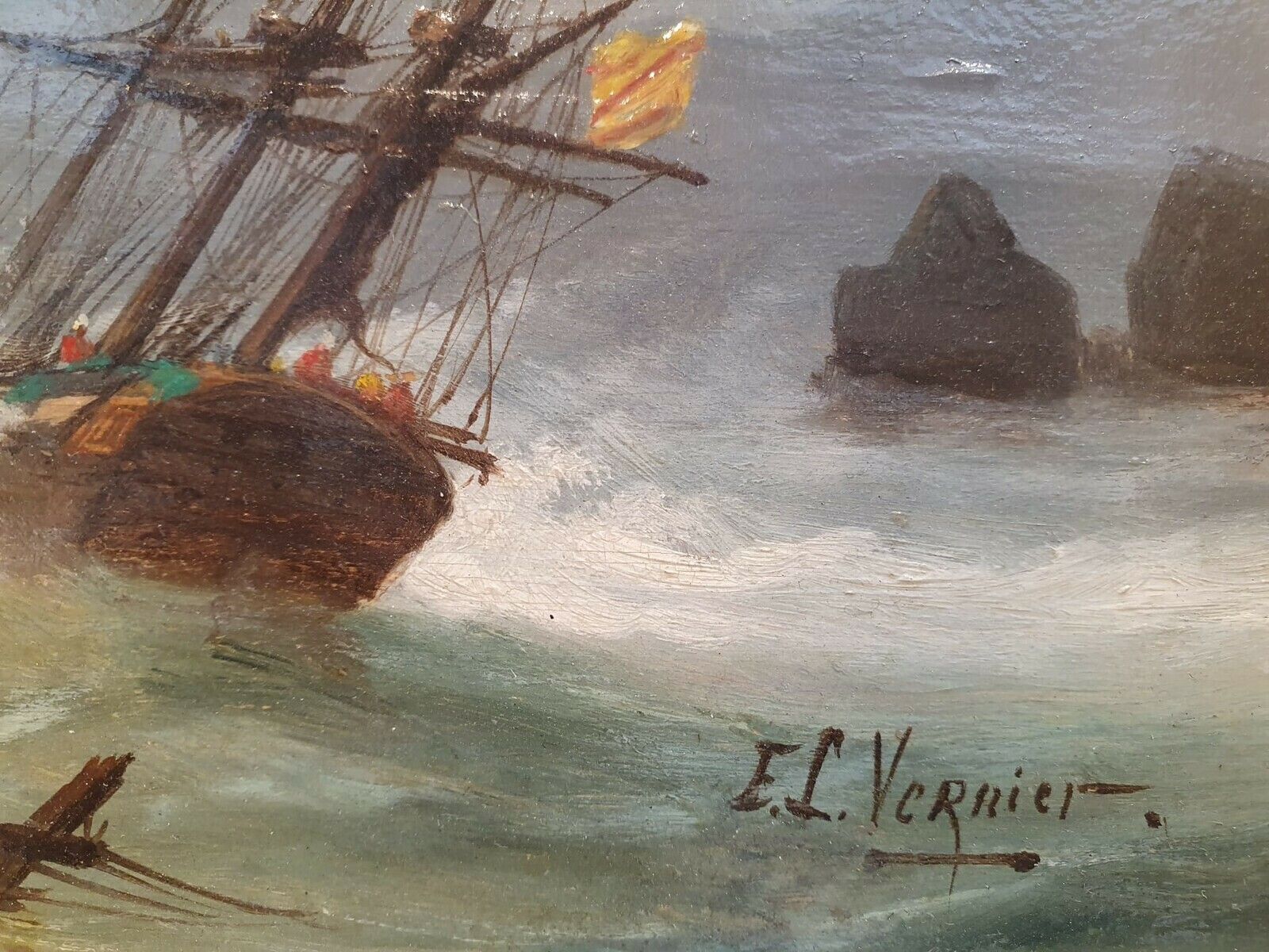Emile Louis Vernier, French School 1829   1887 Oil On Panel "Marine" photo Art