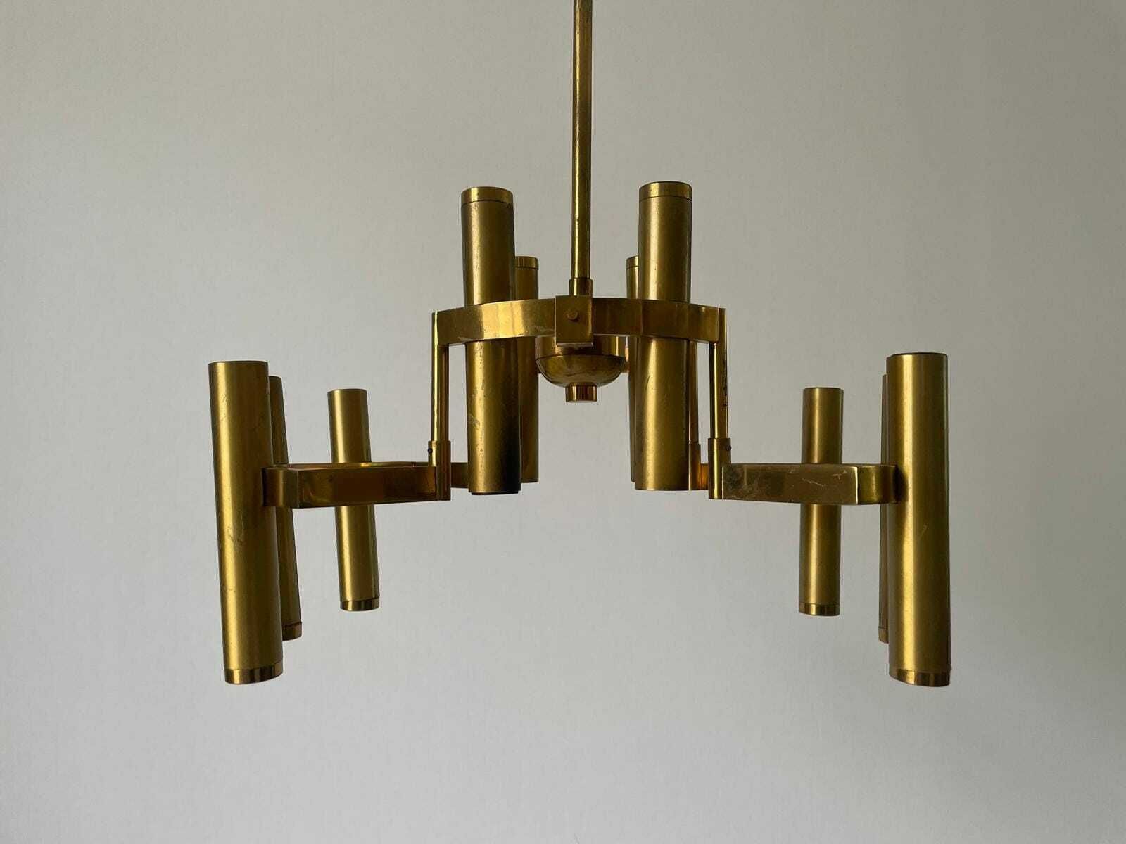10 Armed Brass Chandelier By Gaetano Sciolari, 1960s, Italy photo Lighting