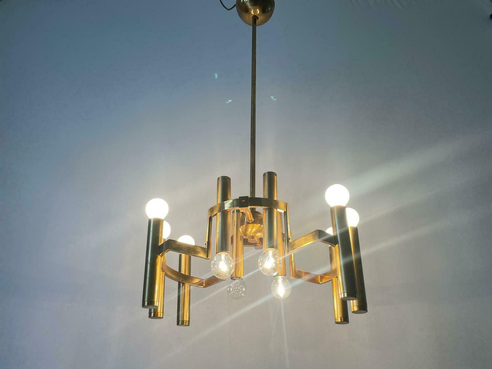 10 Armed Brass Chandelier By Gaetano Sciolari, 1960s, Italy photo buy