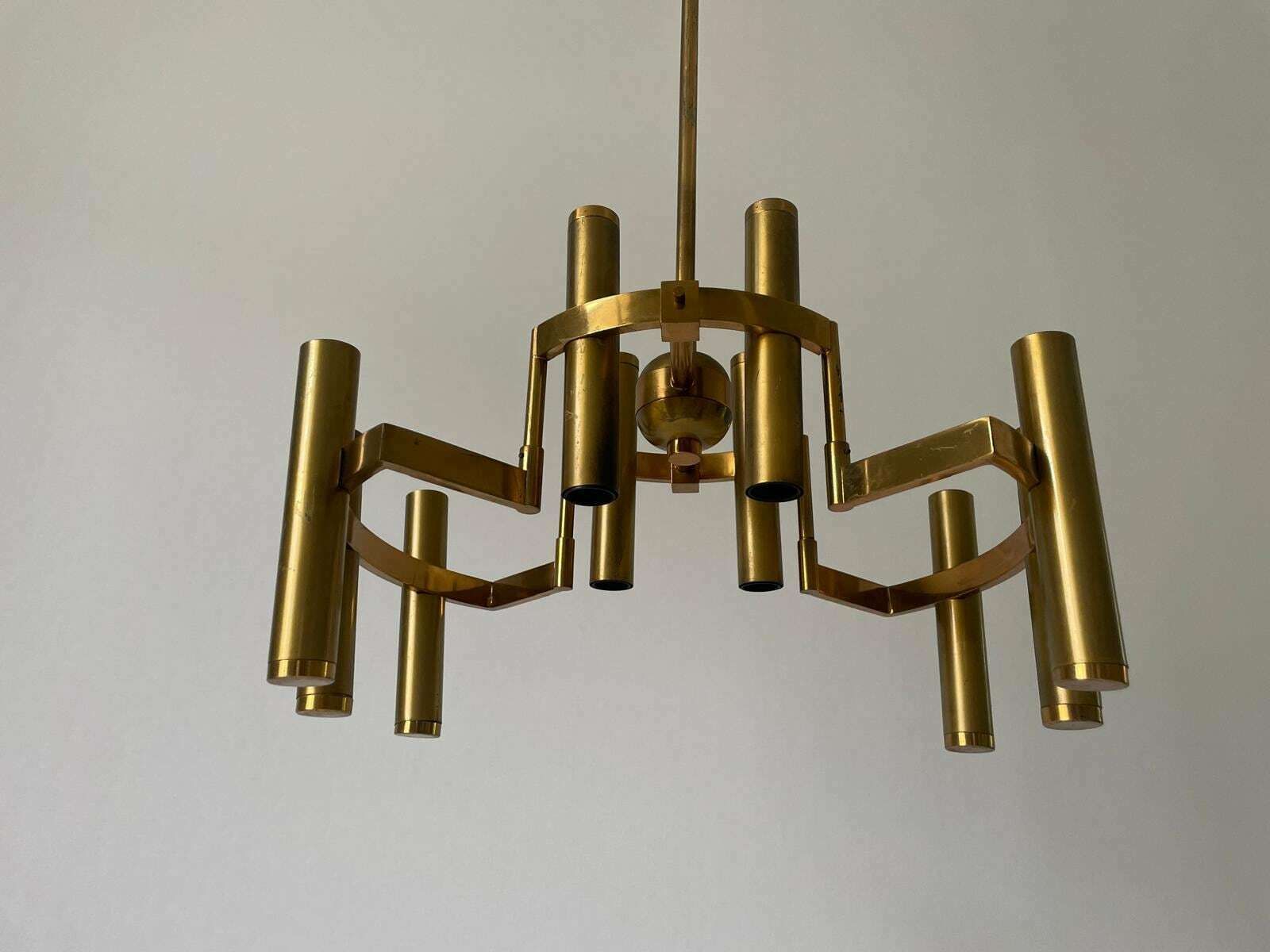 photo for sale 10 Armed Brass Chandelier By Gaetano Sciolari, 1960s, Italy