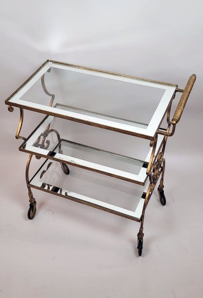 Serving Table In Gold Metal And Glass   3 Levels   Circa 1940 photo for sale