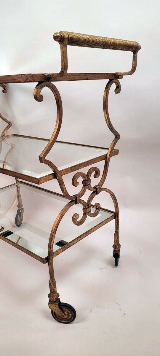 Serving Table In Gold Metal And Glass   3 Levels   Circa 1940 photo 1200.0
