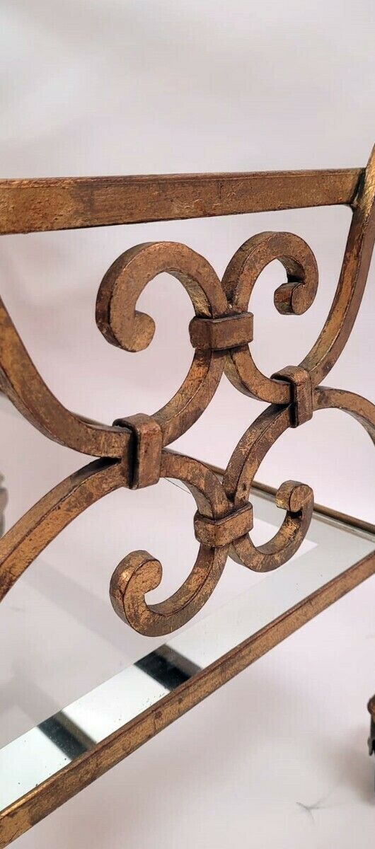 Serving Table In Gold Metal And Glass   3 Levels   Circa 1940 photo vinterior