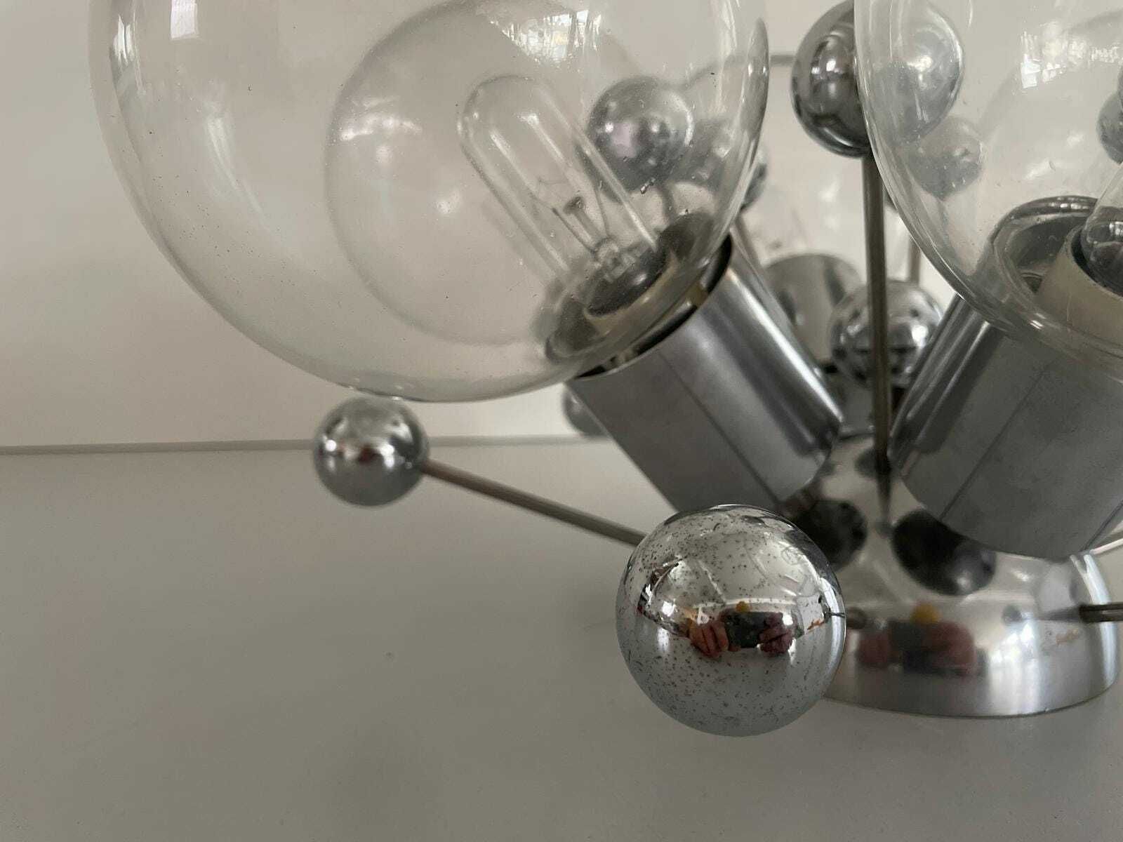 Italian 6 Ball Glass And Chrome Body Atomic Flush Mount Light, 1960s, Italy photo vintage