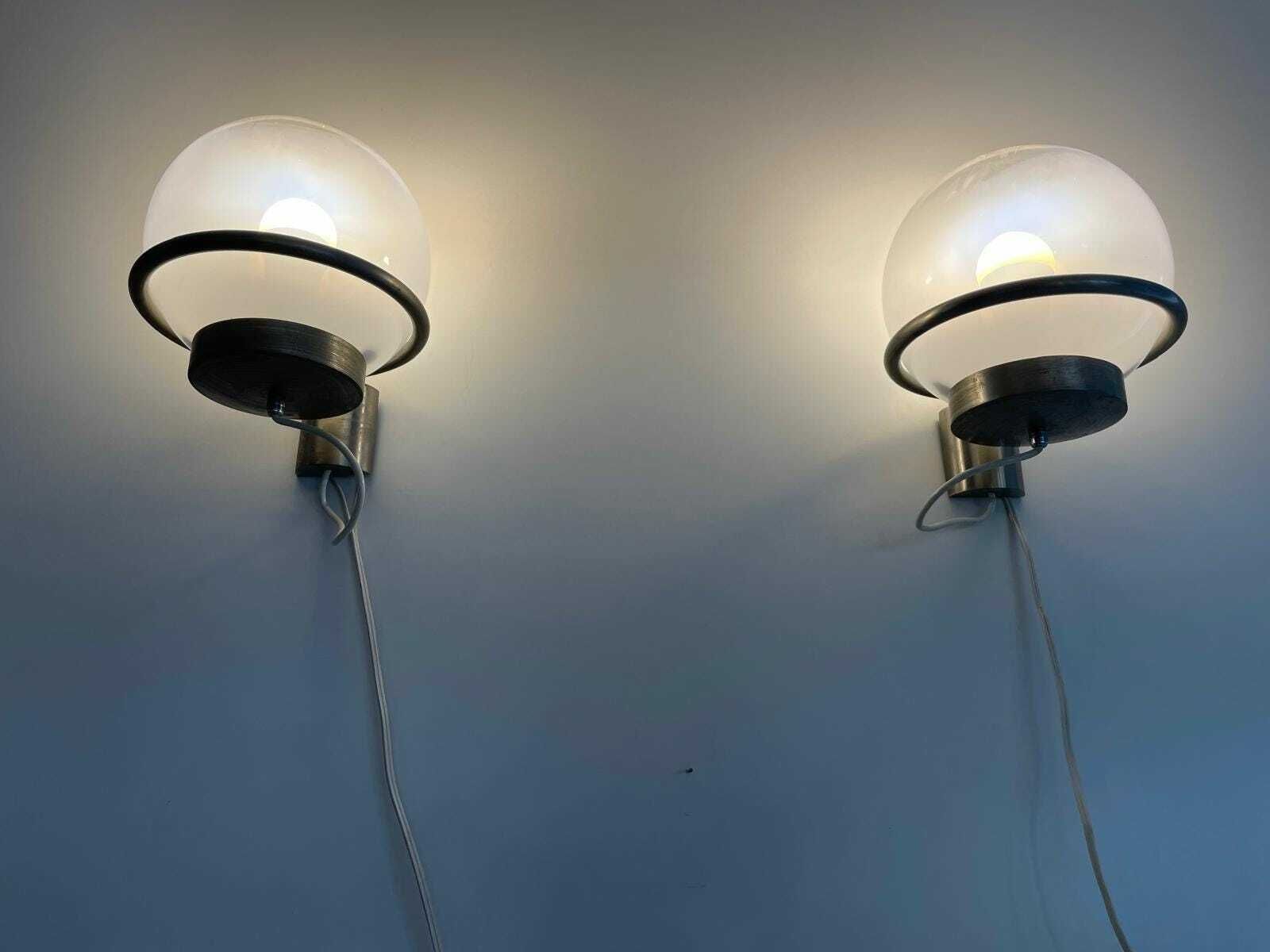 Glass Ball Pair Of Sconces By Candle, 1960s, Italy photo for sale