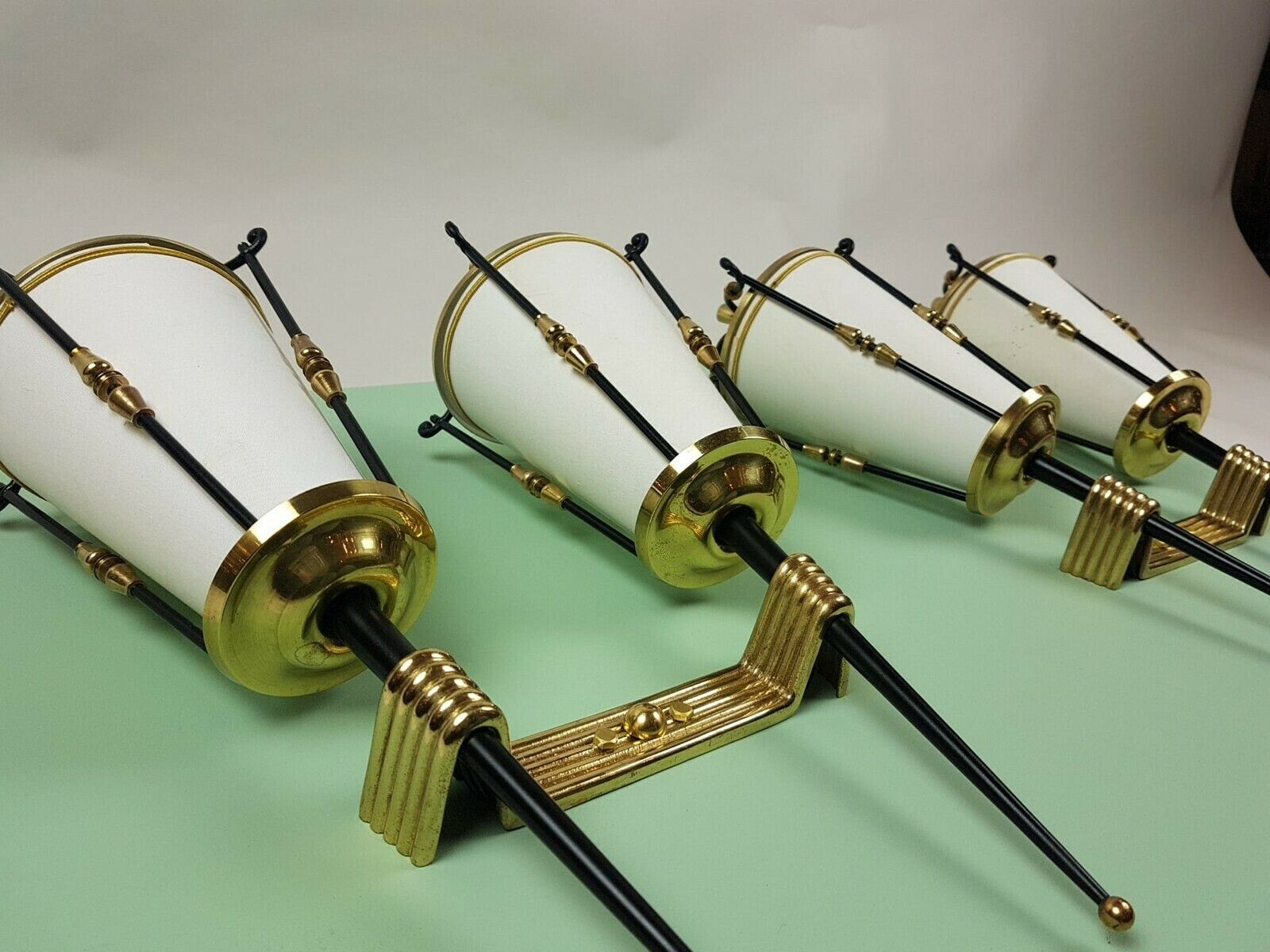 M. Kobis And R Lorence, Pair Of Double Sconces In Sheet Metal And Wrought Iron, Circa 1950 photo 1850.0