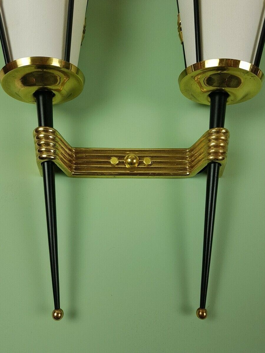 M. Kobis And R Lorence, Pair Of Double Sconces In Sheet Metal And Wrought Iron, Circa 1950 photo vinterior