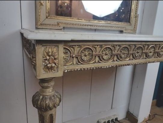 Louis XVI Style Console And Mirror   Slightly Veined White Marble   Gilding And Creamy White Patina photo vintage