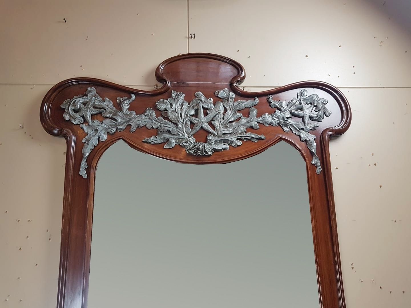 Art Nouveau Hall Mirror In Mahogany And Pewter Forming A Planter photo furniture