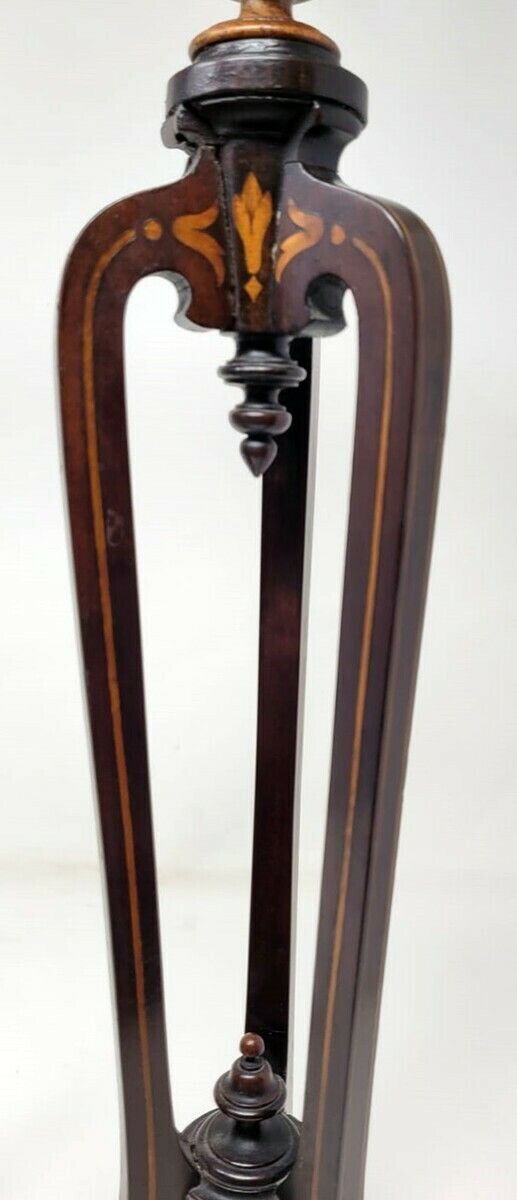 Pair Of Mahogany Marquetry Candlesticks   Tripod Base   Gilded Bronze Shoes photo vintage