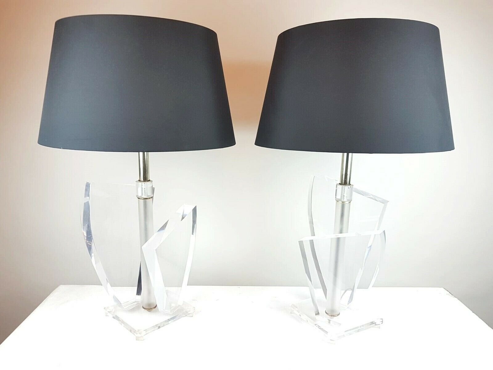 Pair Of Plexiglass Lamps   Lucide   USA 1970   80s photo for sale