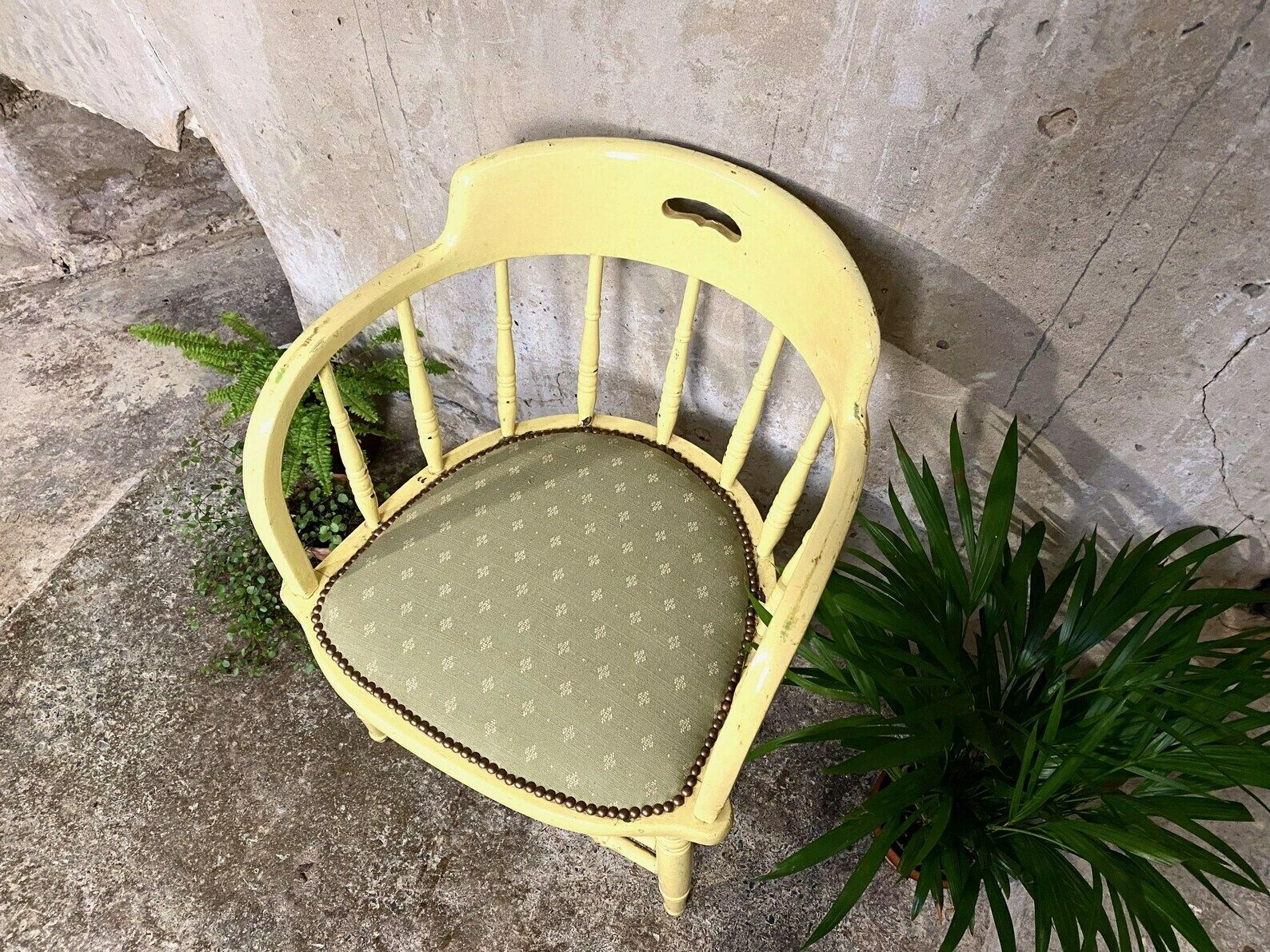 Antique Painted Wooden Chair   Professionally Upholstered photo vinterior