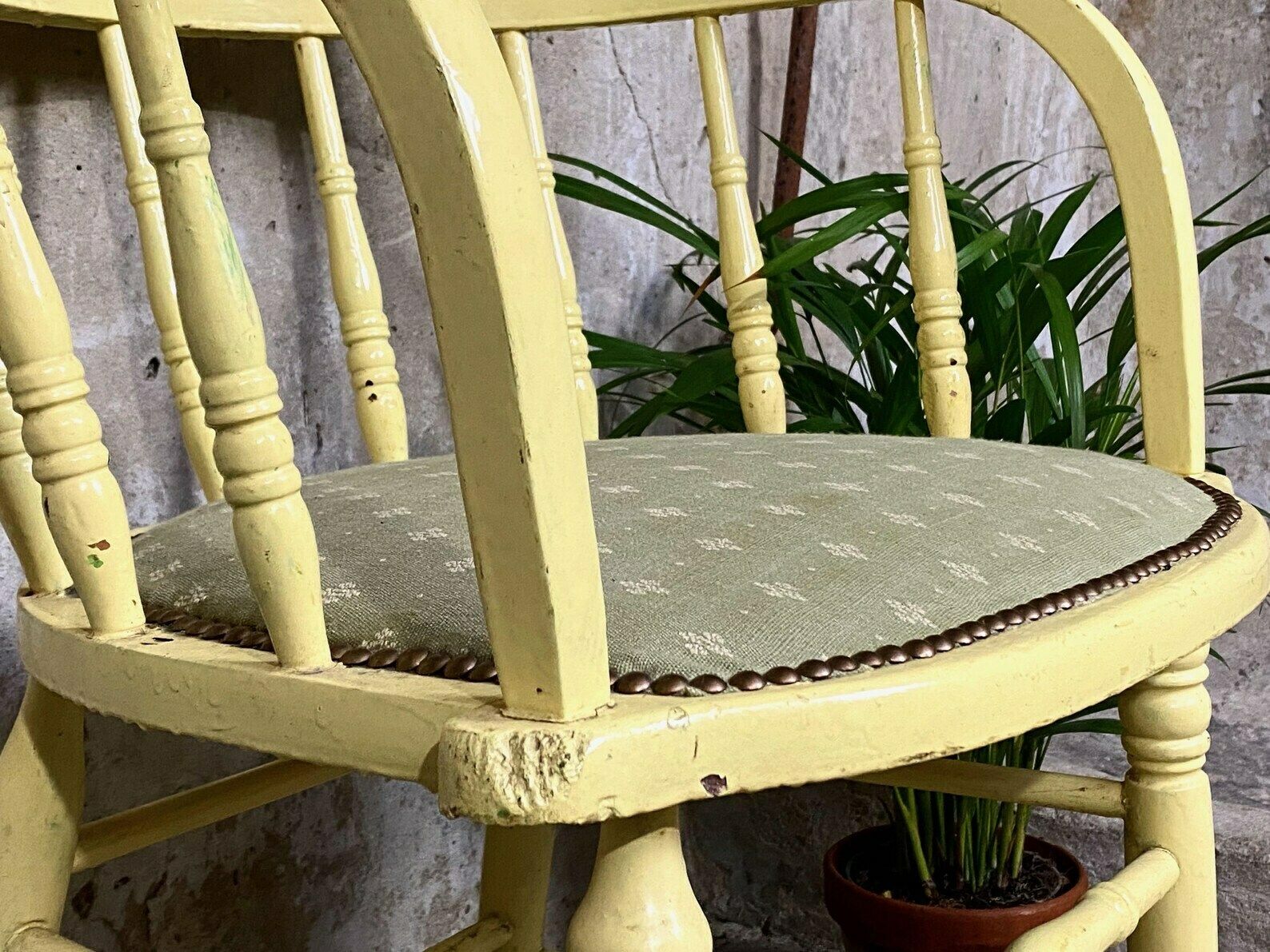 Antique Painted Wooden Chair   Professionally Upholstered photo buy
