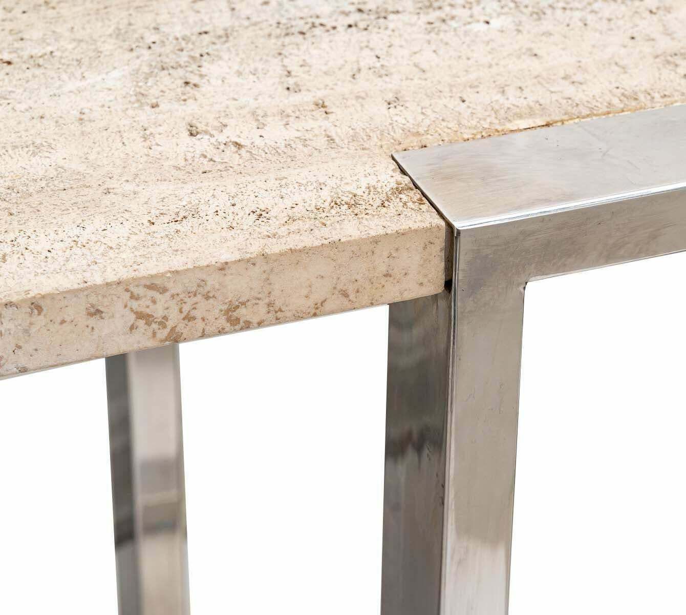 Large Chrome Plated Metal And Travertine Console Table, Italy, 1970. photo furniture