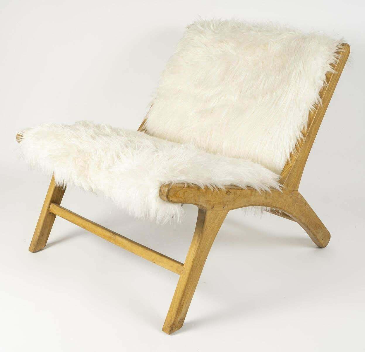 Pair Of Armchairs By Olivier Schrijver In White Synthetic Fur And Natural Wood. photo furniture