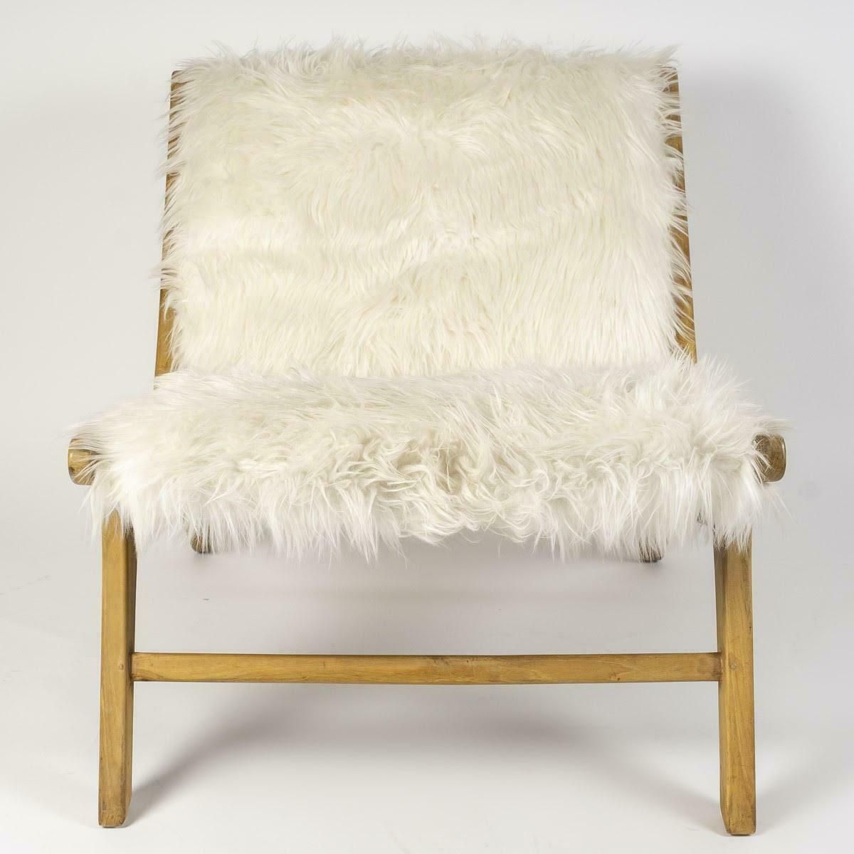 Pair Of Armchairs By Olivier Schrijver In White Synthetic Fur And Natural Wood. photo for sale