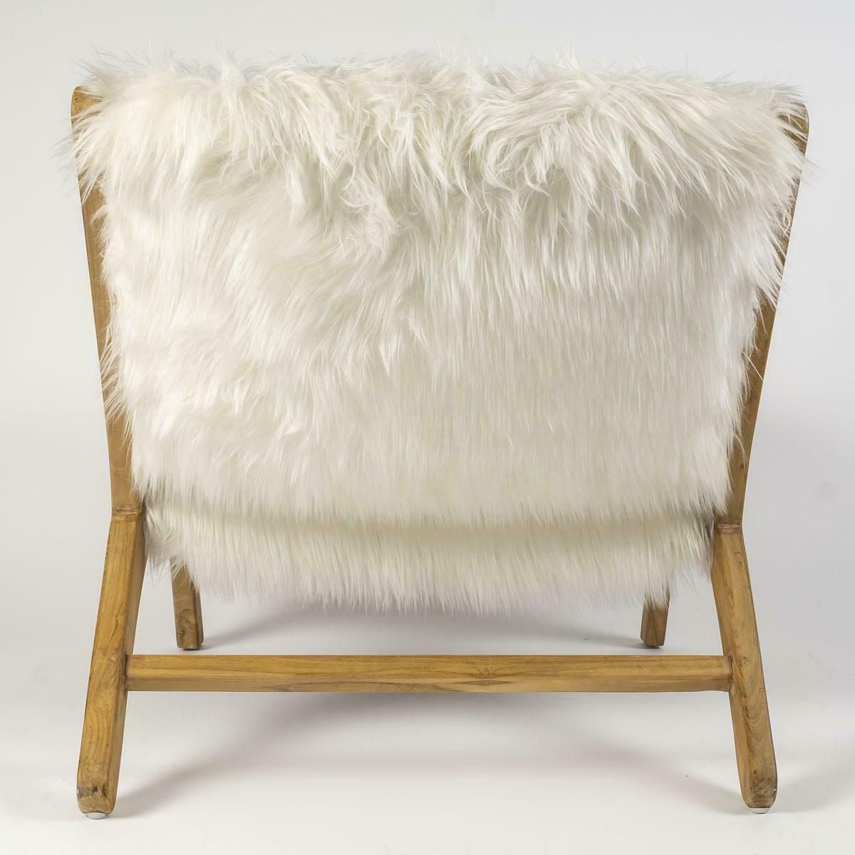 Pair Of Armchairs By Olivier Schrijver In White Synthetic Fur And Natural Wood. photo vinterior