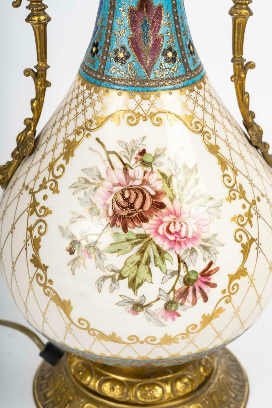 Porcelain And Gilt Brass Lamp, German Work, 19th Century, Napoleon III Period. photo furniture