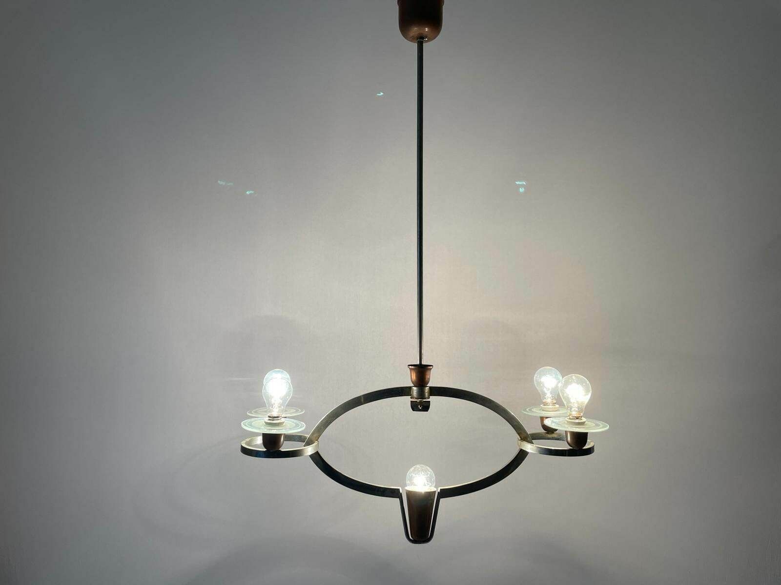 Unusual Design Art Deco Chandelier In Brass And Glass By Pietro Chiesa, 30s, Italy photo furniture