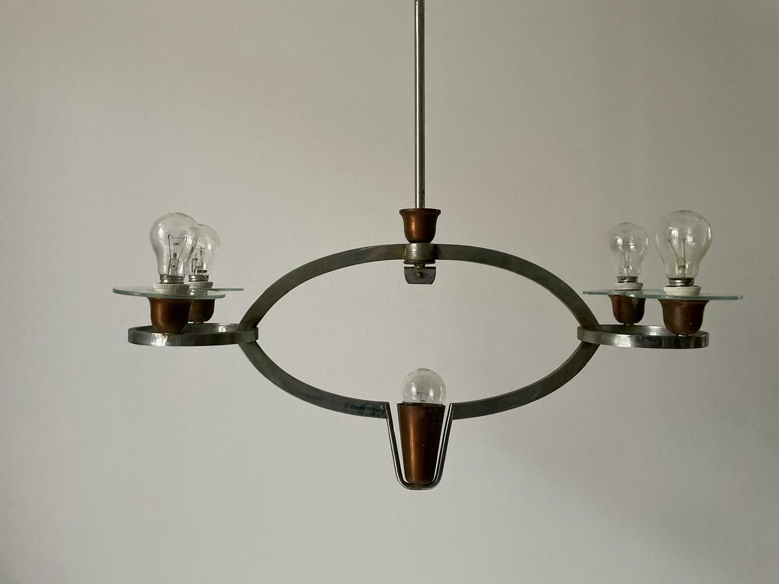 Unusual Design Art Deco Chandelier In Brass And Glass By Pietro Chiesa, 30s, Italy photo vintage