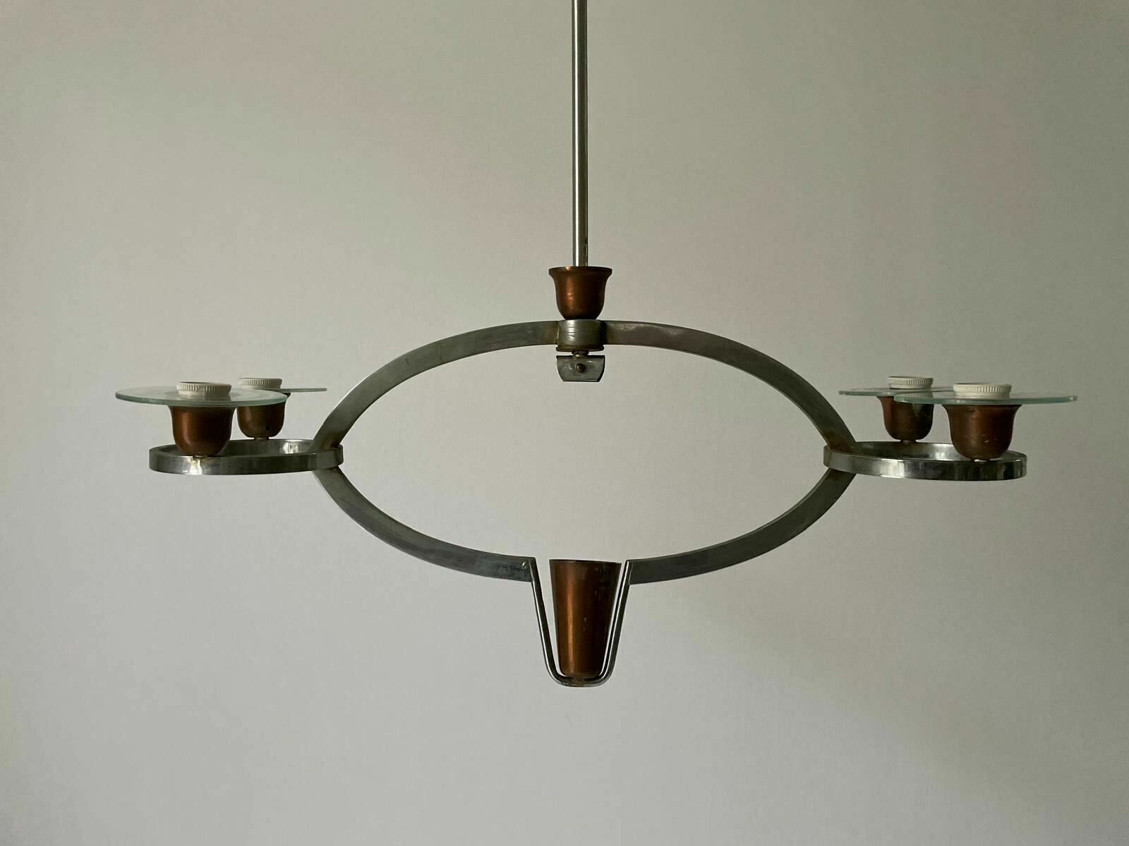 photo for sale Unusual Design Art Deco Chandelier In Brass And Glass By Pietro Chiesa, 30s, Italy