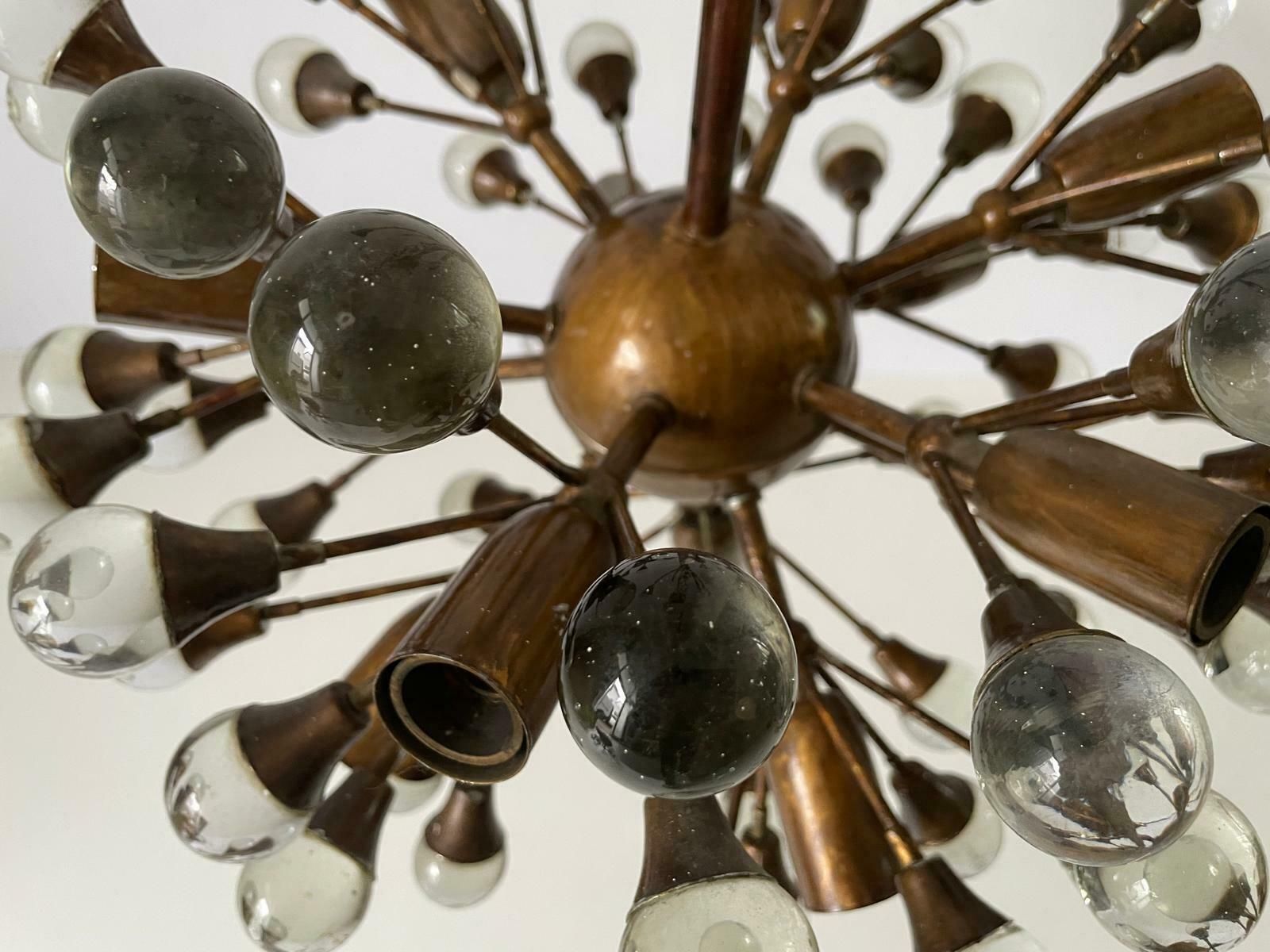 Wonderful 13 Armed Brass And Crystal Glass Atomic Chandelier By Vereinigte Werkstätten München, 1960s, Germany photo buy
