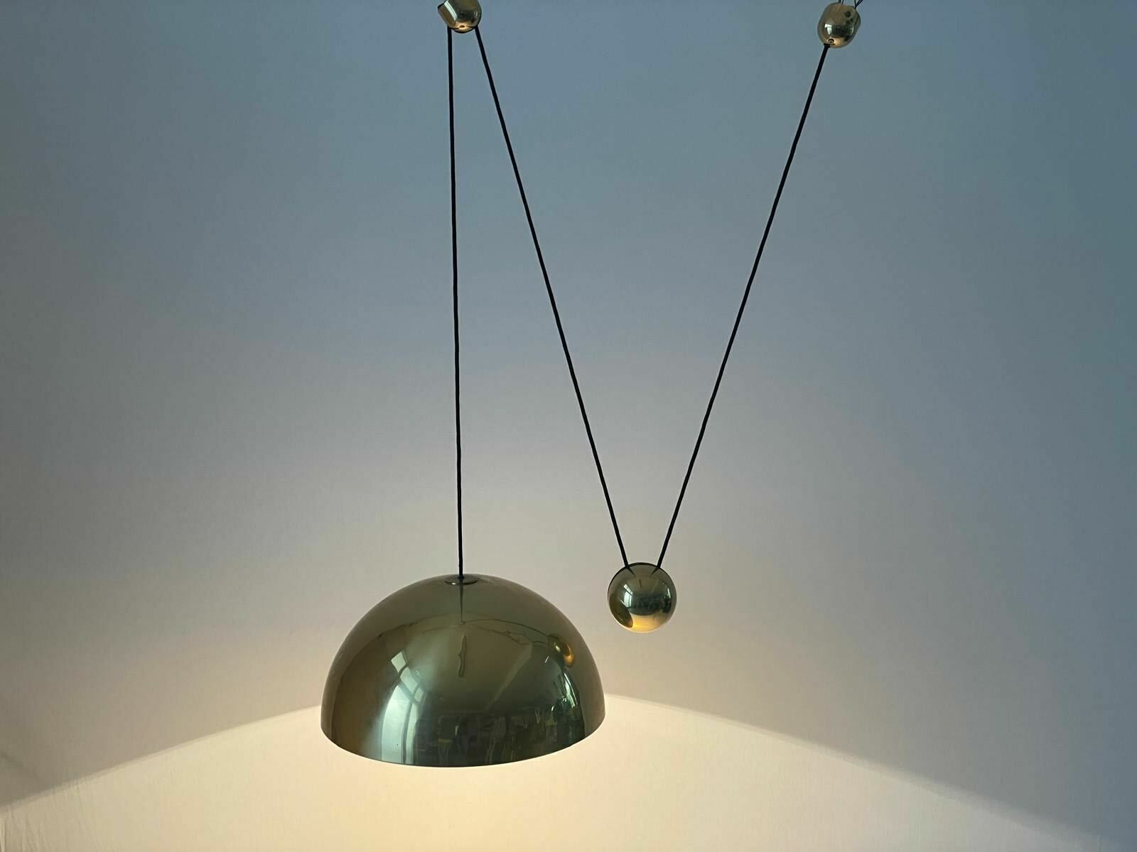 Wonderful Brass Counterweight Xl Pendant Lamp By Florian Schulz, 1970s, Germany photo for sale