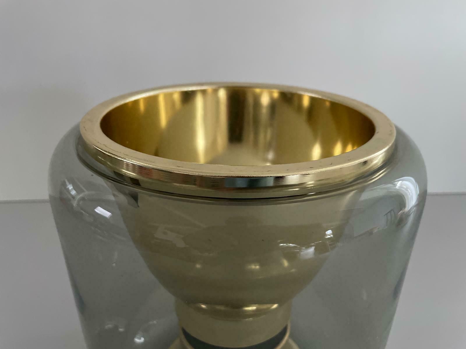 Glass And Gold Metal Ceiling Lamp By Erco, 1970s, Germany photo vintage