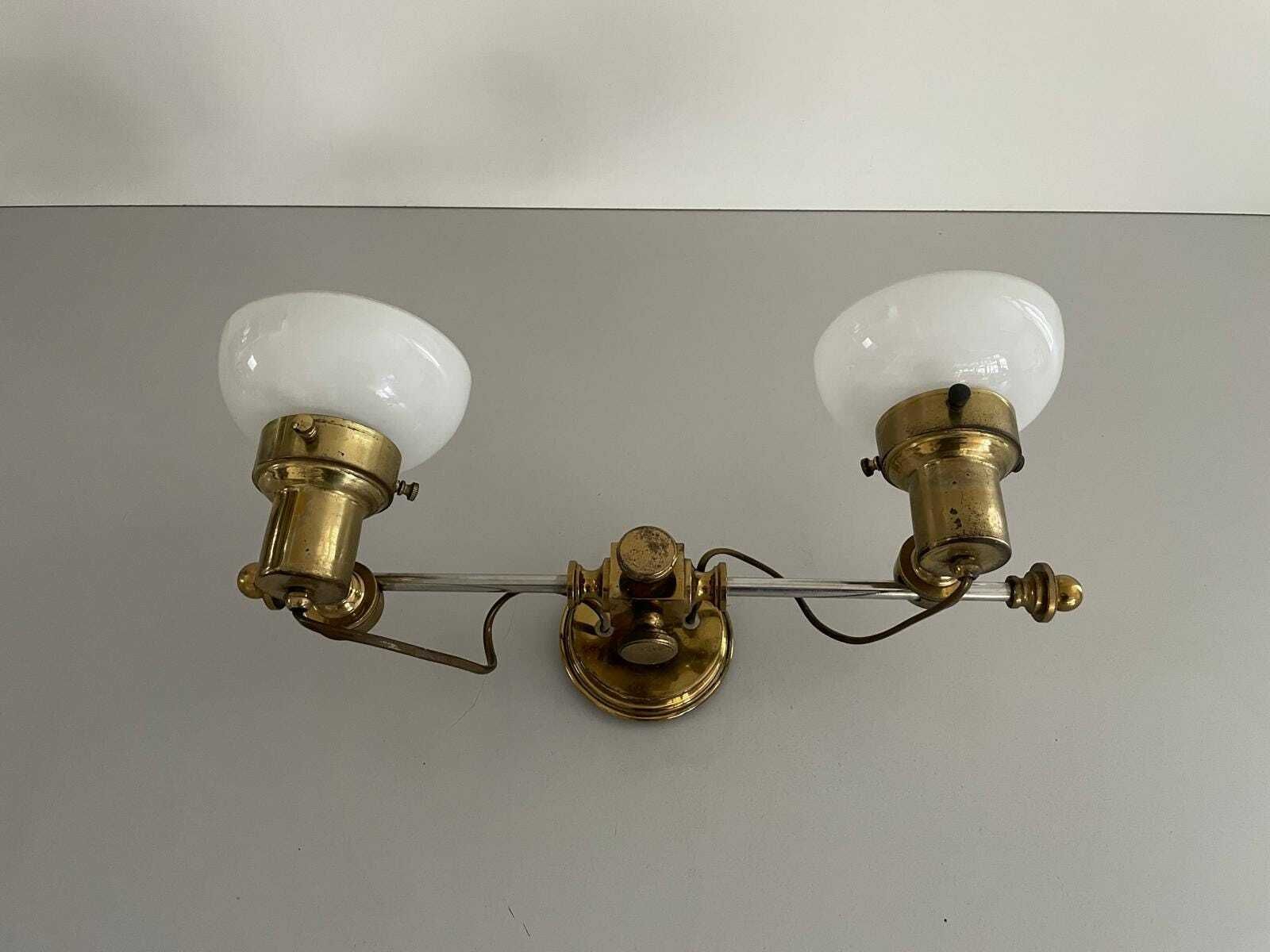 Mid Century Modern 2 Head Opaline Glass And Brass Wall Lamp, 1960s, Italy photo for sale