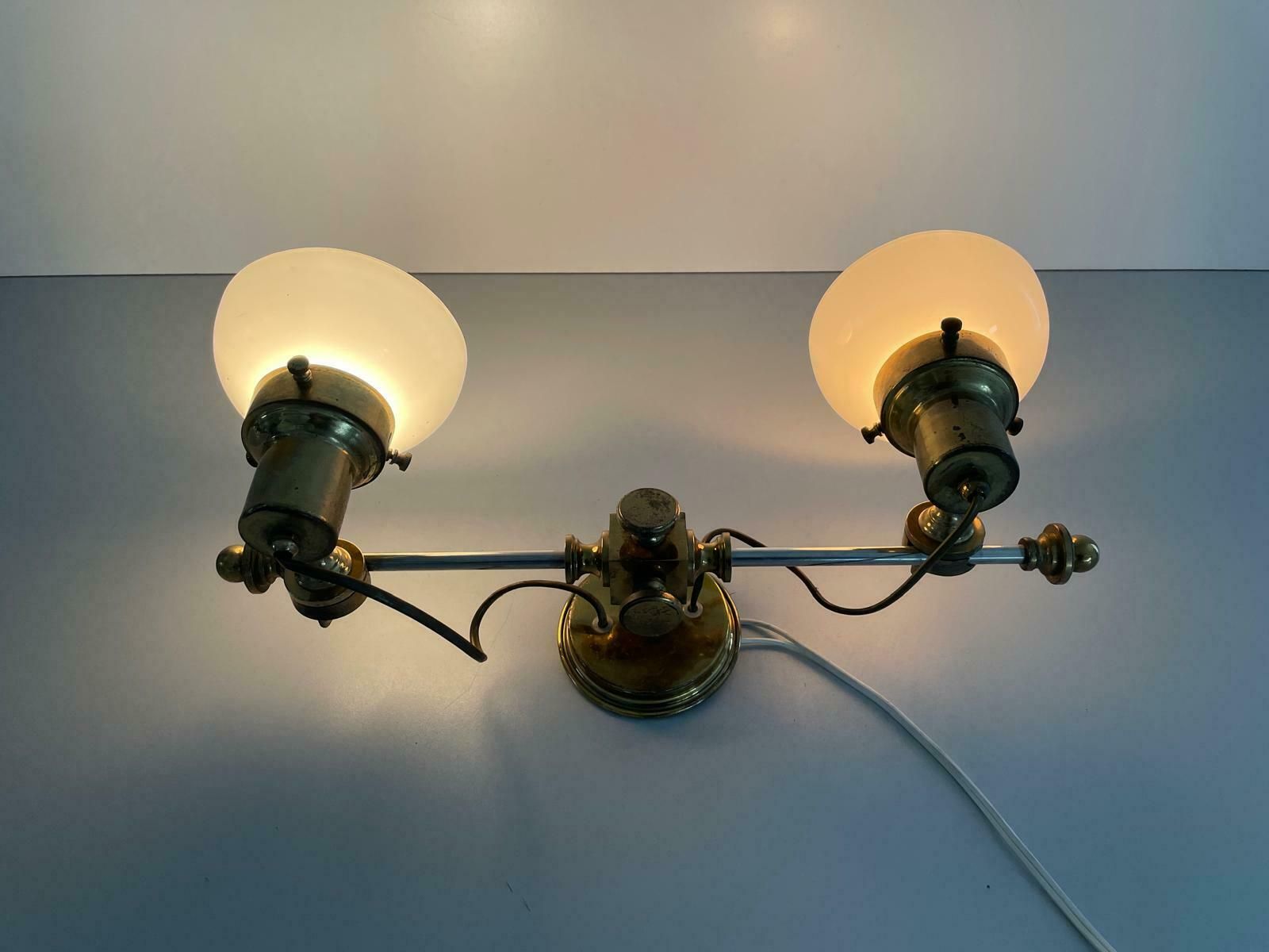 Mid Century Modern 2 Head Opaline Glass And Brass Wall Lamp, 1960s, Italy photo 1455.0