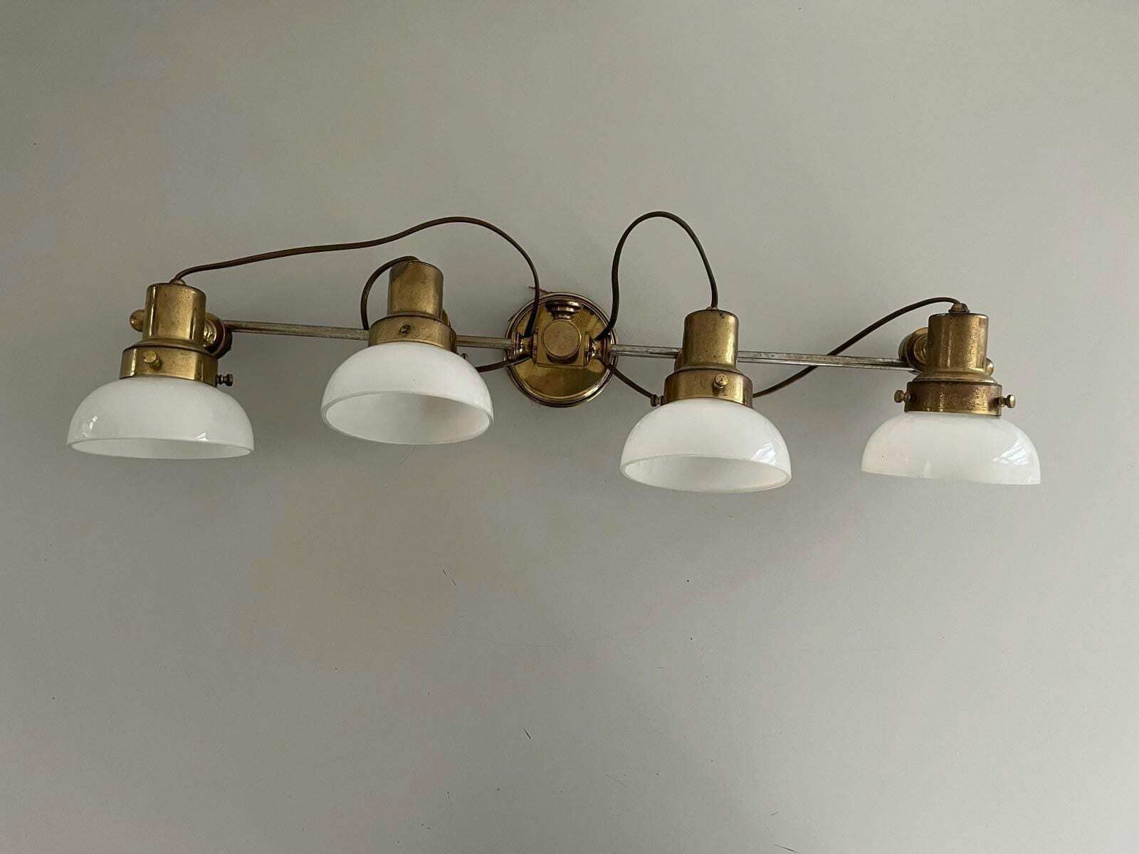 Mid Century Modern 4 Head Opaline Glass And Brass Wall Lamp, 1960s, Italy photo Lighting
