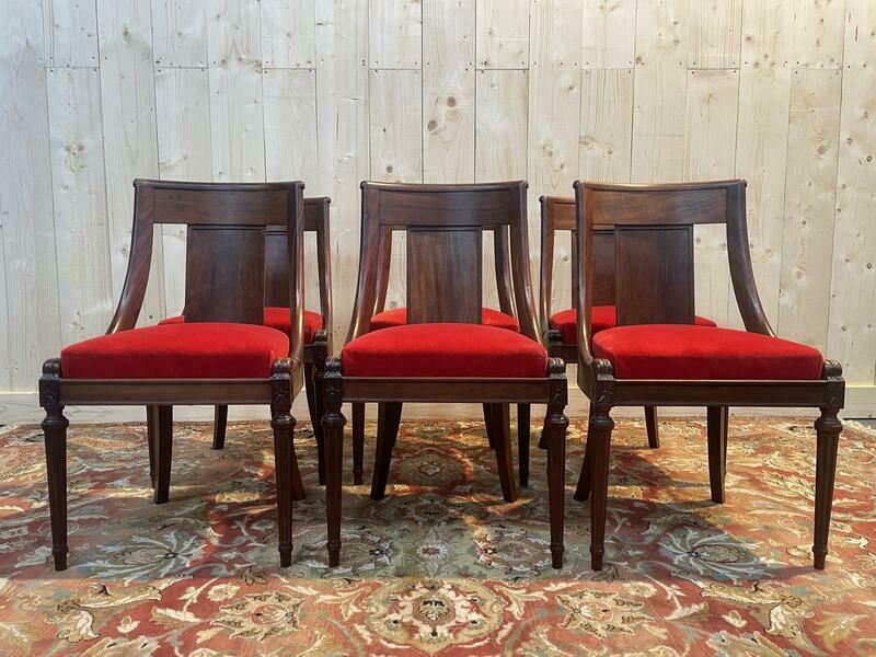 Suite De 6 Chaises Gondoles Empire   Louis XVI En Acajou