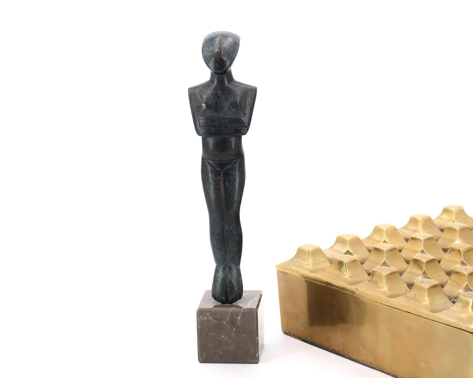 Cycladic Idol Sculpture, Bronze And Grey Marble, 1970s / Statue, Figurine, Greece Greek, Paperweight, The Cyclades photo furniture