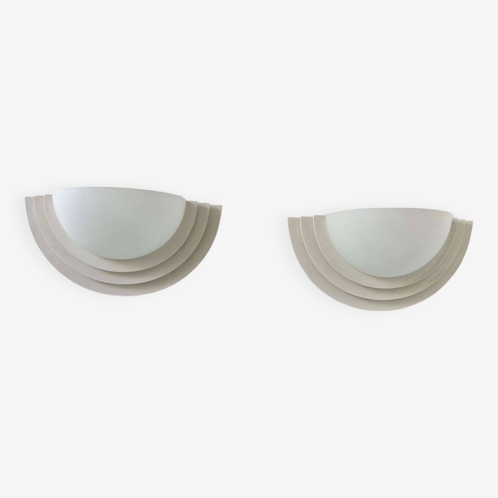 Pair Of Vintage Geometric Wall Lights, Plaster And Sandblasted Glass, France 1970.