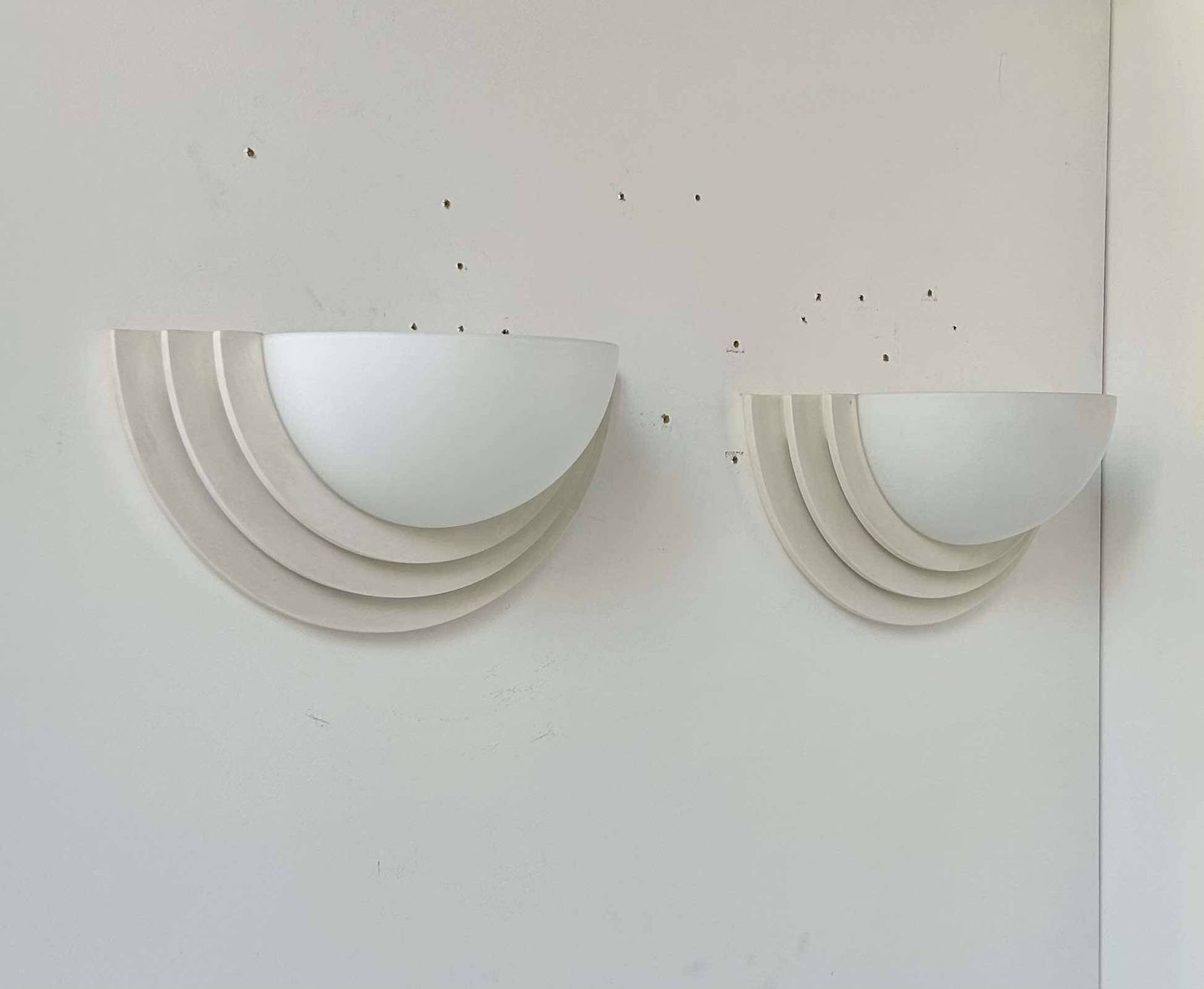 Pair Of Vintage Geometric Wall Lights, Plaster And Sandblasted Glass, France 1970. photo Lighting
