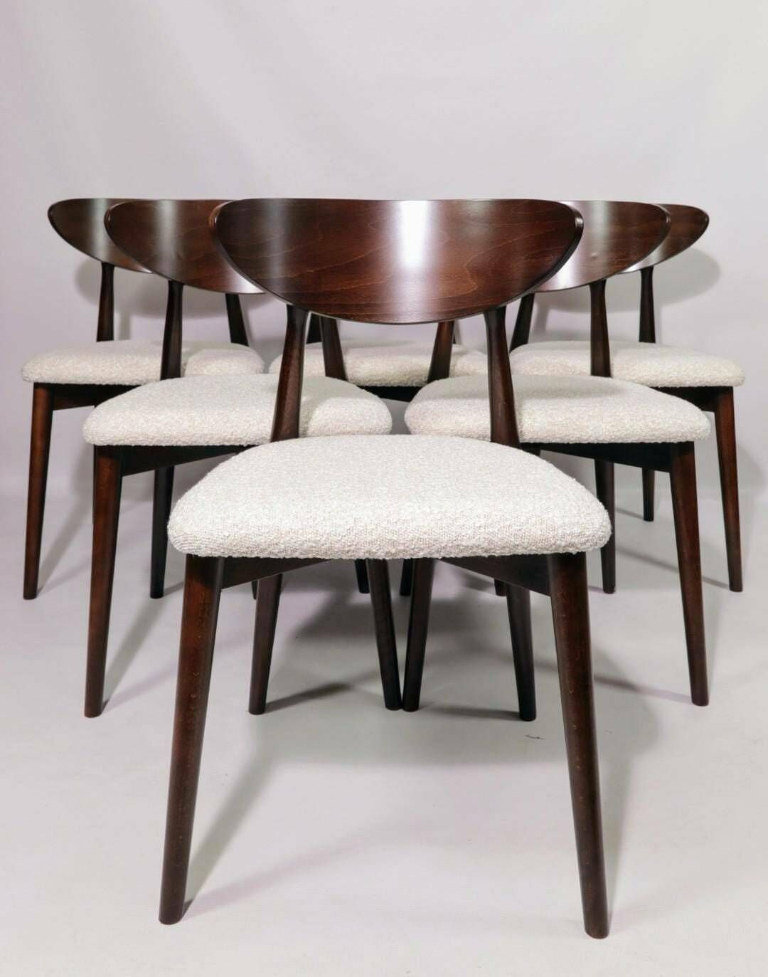 Modern Dining Chairs Set Of 8 , With White Boucle Fabric Office Chairs, Beech Wooden Chairs