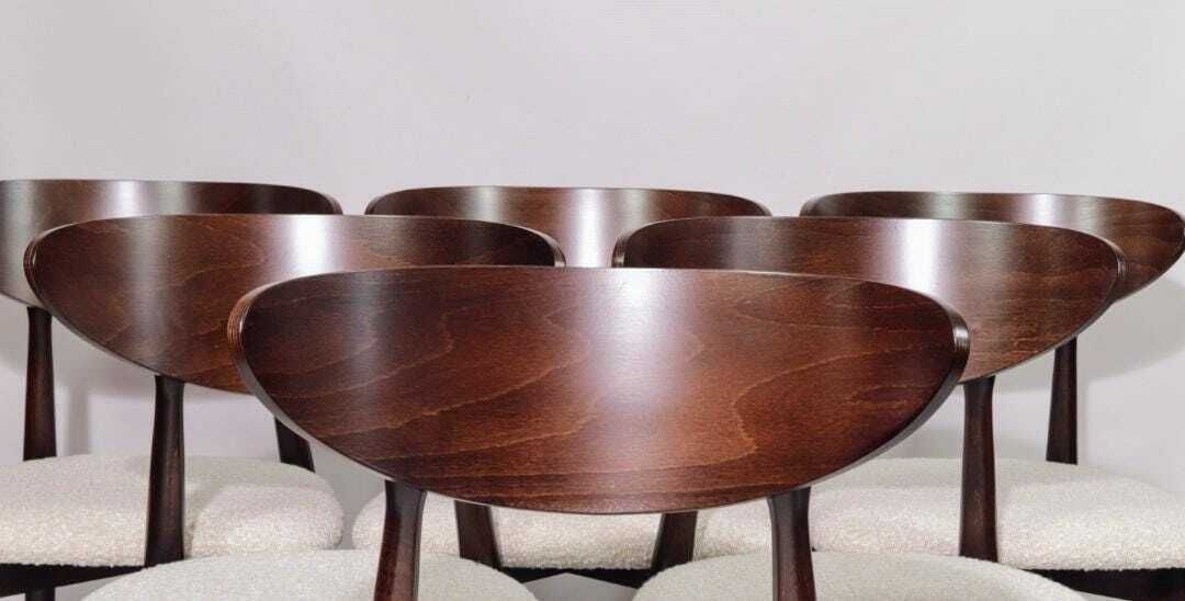 Modern Dining Chairs Set Of 8 , With White Boucle Fabric Office Chairs, Beech Wooden Chairs photo furniture